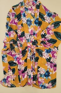 SAY WHAT ' Kimono goldfarben Blumenmuster vorne zum Binden Lounge Strand Pool Spa Bad Schlafsaal XL - Bild 1 von 3