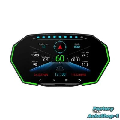 HUD OBD2+GPS Calibre Coche LCD Pantalla Digital Odómetro Velocímetro Medidor RPM Alarma Foto 1 de 4