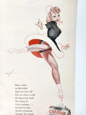 Ice Skater Pin Up Art Old Gold Vintage 1/2 Page 1939 Ad Magazine Print - Image 1 of 4