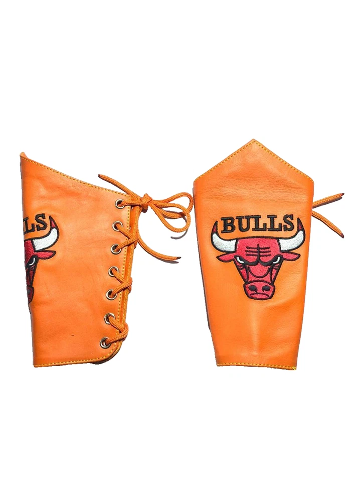 Pulsera Brazalete Guantelete Puño Cuero Genuino Bulls Naranja 2 Piezas 01 Par Foto 1 de 1