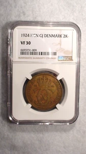 1924 HCN GJ DENMARK TWO KRONER NGC VF30 2K Coin PRICED TO SELL RIGHT NOW! - Picture 1 of 4