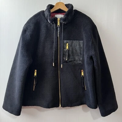 NUEVA Chaqueta Bomber Rebecca Minkoff Para Mujer Imitación Piel de Oveja Cremallera Frontal Talla L Negra Foto 1 de 4