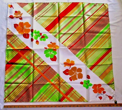 VTG Scarf Jean Paix Italy Bold Print/Stripe Silk Hand Sewn Edge ID Tag 30" x 31" - Image 1 of 4
