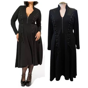 Vestido Torrid 1 (1X 14/16) Nightfall Midi Light Ponte Negro Corsé Detalle Cremallera - Imagen 1 de 3