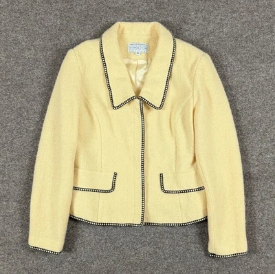 Chaqueta corta vintage Saks Fifth Ave amarilla Bouclé tweed ribete en contraste para mujer 4 Foto 1 de 4