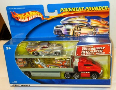 HOT WHEELS PAVEMENT POUNDERS ~SEMI con EXCLUSIVO WILD WILLY '41 WILLYS DRAG CAR~ Foto 1 de 4