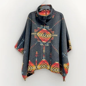 Pendleton Wool Aztec Coat Poncho Southwestern Pattern Reversible Cape - Picture 1 of 14