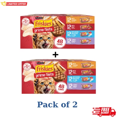 Purina Friskies Prime Filets Adult Cat Wet Food Variety Pack 5.5oz 48ct 2 Pack