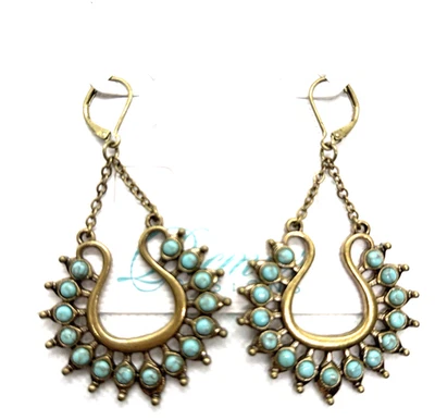 Pendientes colgantes Premier Designs tono dorado imitación turquesa Sunburst con cierre de palanca Foto 1 de 4