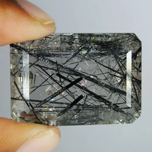 75.86 c HUGE SIZE ULTRA RARE   BLACK HAIR RUTILE QUARTZ OCTAGON  See Vdo 2883 - Image 1 of 4