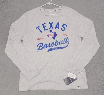 Camisa Texas Rangers Para Hombres Grande Gris Manga Larga Fanáticos Béisbol MLB Auténtica Foto 1 de 4