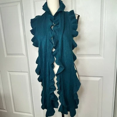 Moschino Cashmere Ruffle Scarf Collar Neck Warmer Teal Green - Image 1 of 3