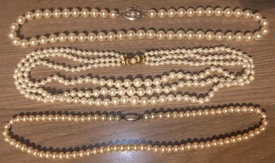 RARE, VINTAGE SIMULATED PEARL NECKLACES & .925 STERLING SILVER CLASPS - USED - Image 1 of 2
