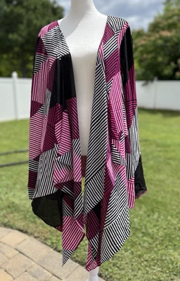 Cárdigan/Cubierta Cascada Frente Abierto Transparente Lane Bryant Rosa/Negro/Blanco Talla 26-28 Foto 1 de 4