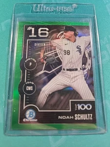 2025 Bowman Chrome Noah Schultz Top 100 Green Refractor /99! Chicago White Sox!! - Bild 1 von 3