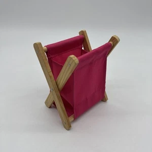 Mini Doll Folding Clothes Hamper Basket Pink Miniature American Girl Laundry - Picture 1 of 16