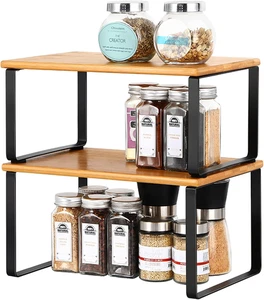 UOMIO Küchen Regaleinsatz Für Schrank 2Er Set Gewürzregal Aus Bambus Stapelbare  - Bild 1 von 12