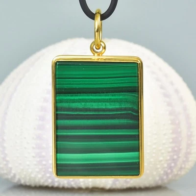 Colgante Oro 18K Vermeil Plata de Ley con Malaquita Rectangular 26,87 g Foto 1 de 4