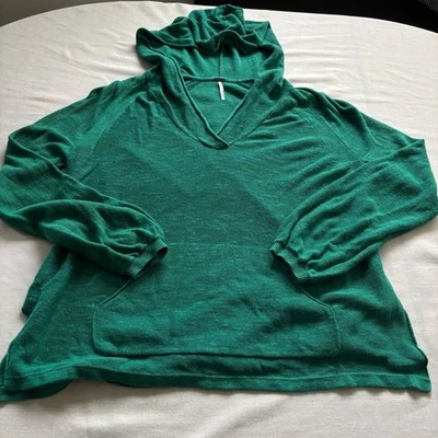Free People Optimistic Green Linen Blend Hoodie Sweater Sz M - Image 1 of 4