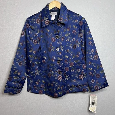 Vintage NWT Stonebridge Navy "Deja Blue" Embroidered Floral Jacket Sz PS￼ - Image 1 of 4