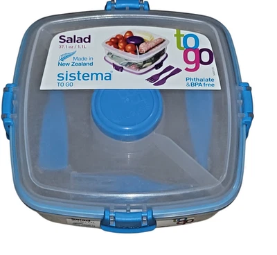 Sistema Ensalada TO GO Lonchera con Contenedor de Aderezo y Tenedor, Cuchillo Azul Nuevo Foto 1 de 4