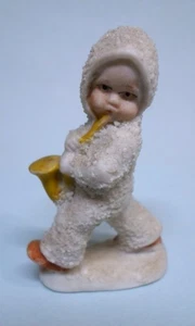 Antique HERTWIG SNOW BABY with Saxophone Bisque Porcelain Germany 2" Tall - Picture 1 of 8