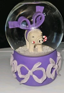 Pig with candy cane & purple bow Water Globe Music Box Christmas Songs - Picture 1 of 8
