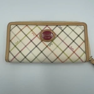 Coach Peyton Tattersall Plaid Zip Around Wallet Purse Clutch White Multi  - Picture 1 of 8