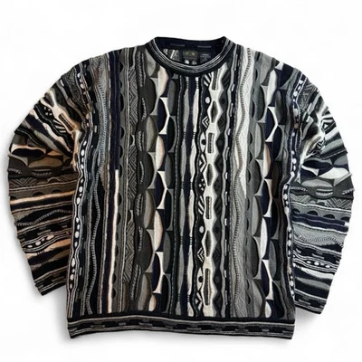 COOGI Mericerised Cotton Black White Multi 3D Knit Textured Sweater XL - Image 1 of 4