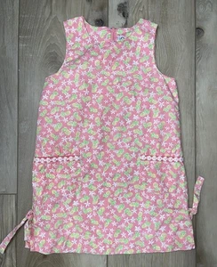 Lilly Pulitzer Girls Shift Dress Pineapple Print Crochet Trim Pink Size 6 - Picture 1 of 7