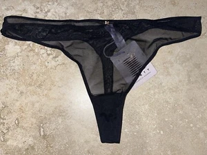 NWT Savage X Fenty Sheer Mesh Black Mid Rise Thong Panty XL - Picture 1 of 2