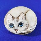 Double Sided Cat Rock Stone Paperweight Figurine Hand Painted Signed