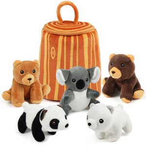 5Pcs Stuffed Animals Plush Toys with Carrier for Kids Toddlers Plushies Gifts - Picture 1 of 7