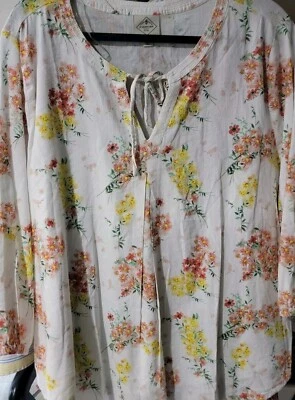 Túnica St Johns Bay Top Feminina 1X Decote V Peasent Boho Floral Cottagecore Flowy - Imagem 1 de 4