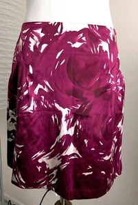 Theory Silk Blend Pinwheel Skirt, Fuchsia & White Abstract Floral Print, Size 6 - Picture 1 of 5