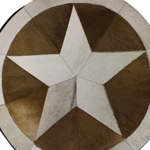 Runder Patchwork Stern Kuhfell Teppich - Größe 40 cm - Bild 1 von 5