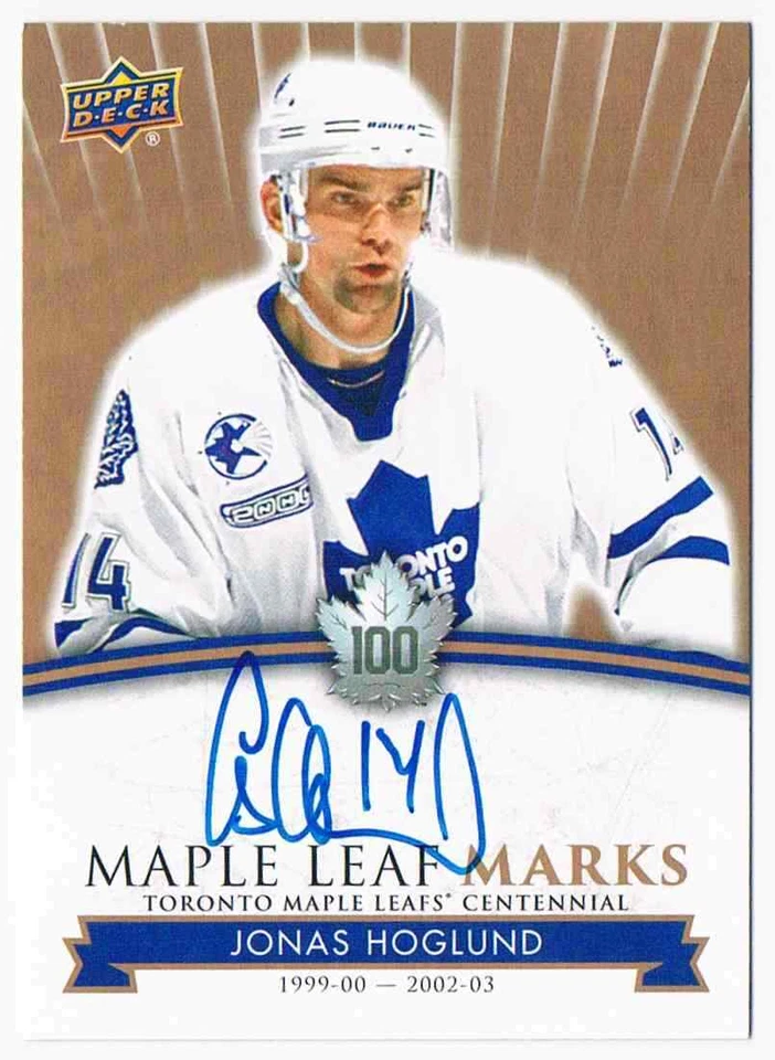 2017-18 UPPER DECK CENTENNIAL MARKS JONAS HOGLUND TORONTO MAPLE LEAFS #MLM-JH - Image 1 of 2
