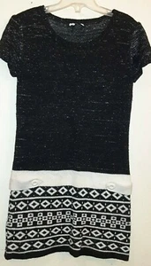 Girls clothes size 16 XL black white knit short summer sleeve sweater dress - Picture 1 of 2