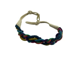 Vintage Braided Nylon Rope Belt Rainbow Multicolor Beaded Womens - Picture 1 of 8