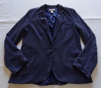 Chaqueta Blazer Chico’s Para Mujer 1 Forrada Un Botón Azul Blanco Bolsillo a Lunares * Foto 1 de 4