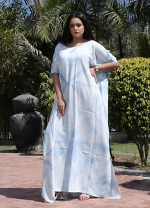 Indigo natural dye Kaftan Blue and white Maxi Dress caftans - Picture 1 of 6