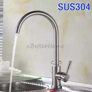 Stainless Steel Kitchen Sink Faucet Brushed Single Handle Swivel Spout Mixer Tap - Picture 1 of 3