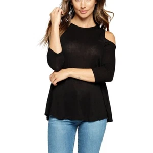 Heart & Hips Black Cold Shoulder Blouse Women's Size Small - Picture 1 of 11
