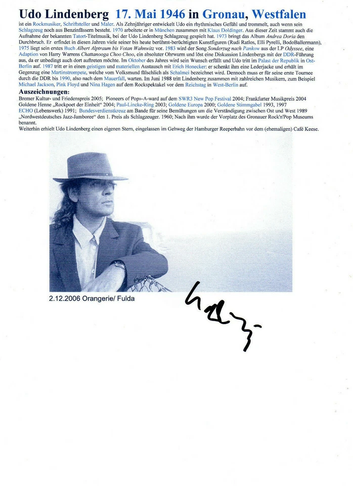 Autogramm - Udo Lindenberg - Bild 1 von 1