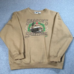 Seasons Greetings Sweatshirt Pullover Unisex M Tan Wreath Factory Cotton - Picture 1 of 7