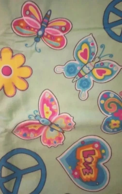 butterfly peace sign flower fun fabric flannel piece 35 x 20 inch - Image 1 of 2