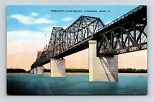Postcard MS Vicksburg Mississippi River Bridge Vintage Linen AL1