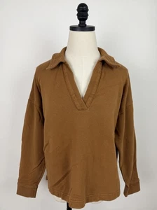 Madewell Sweatshirt Womens XS Collared V-neck Pullover Tan Brown Ochre Earthtone - Picture 1 of 13