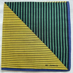 Vtg Handkerchief Green Yellow Cotton Geometric Striped Triangle Pocket Square 17 - Picture 1 of 3