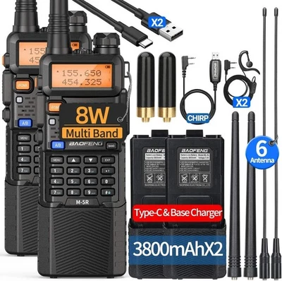 BAOFENG M-5R 8W Walkie Talkie 3800mAh Battery Multi Band AM Type-C USB - Image 1 of 4